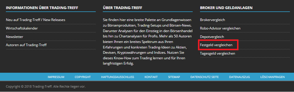 Festgeld Vergleich Wo finde ich den Festgeld Vergleich auf Trading-Treff?